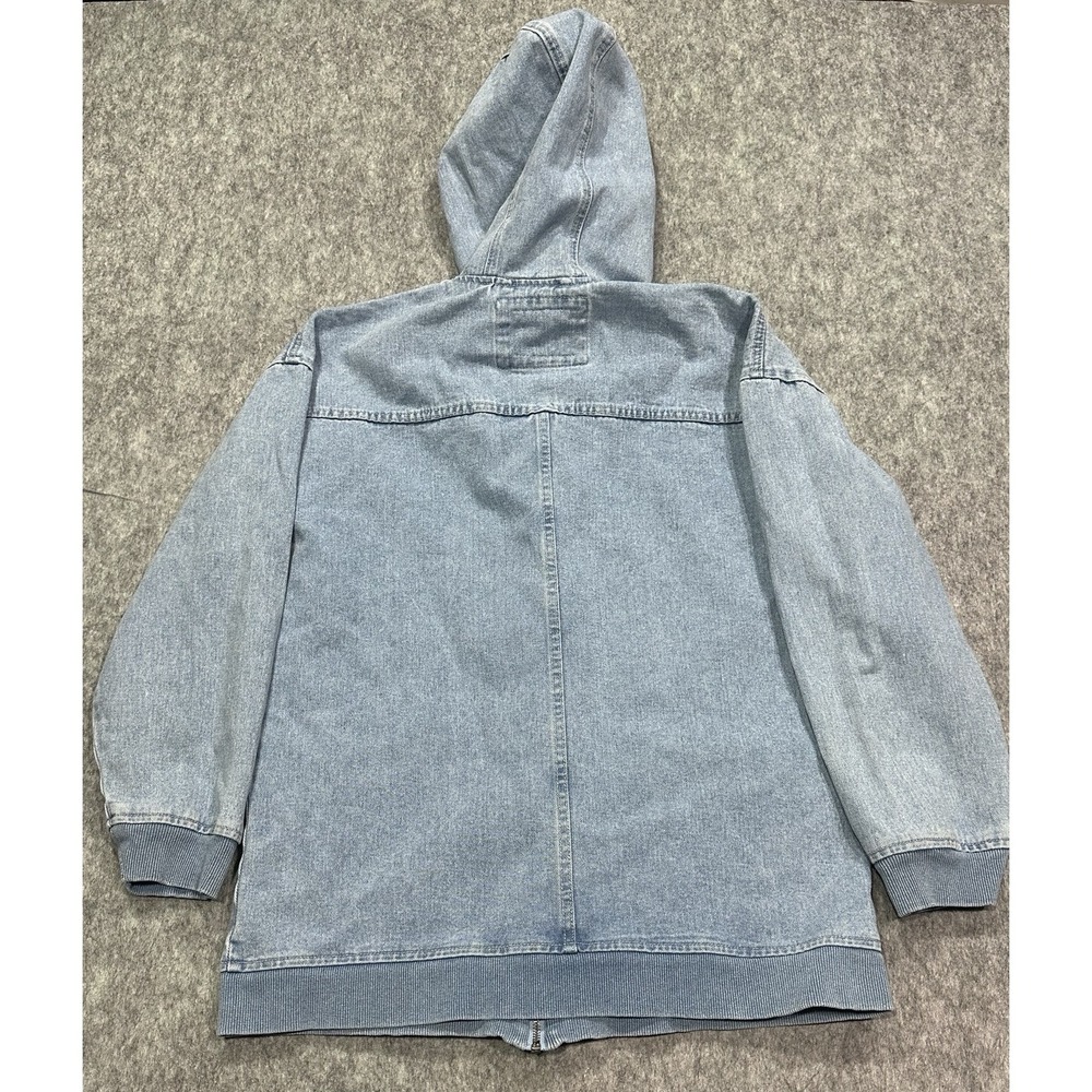 91 Cotton On Denim Blue Light Wash Hooded Full Zip Jean Jacket - Size 8 - Picture 2 of 11
